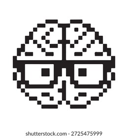 Pixelated brain character with glasses a digital illustration of intelligence