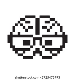Ilustración cerebral pixelada con gafas y una representación digital del intelecto