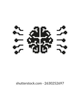 Pixelated Brain With Neural Connections Icon. Artificial Intelligence, Neural Networks, And Cognitive Computing Symbol. Isolated Vector Illustration.