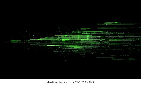 Grade digital verde brilhante pixelada criando uma ilustração de efeito de falha de dados. Erro de matriz abstrata para o conceito cyberpunk.