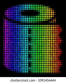 Pixelated bright halftone toilet paper roll icon using rainbow color tinges with horizontal gradient on a black background.