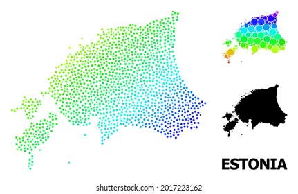 Pixelated Bright Spectral, And Solid Map Of Estonia, And Black Text. Vector Model Is Created From Map Of Estonia With Circles. Abstraction Is Useful For Political Ads.