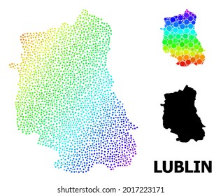 Pixelated Bright Spectral, And Solid Map Of Lublin Province, And Black Title. Vector Model Is Created From Map Of Lublin Province With Spheres. Template Designed For Political Ads.