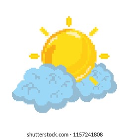 pixelated bright sun weather and fluffy clouds
