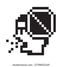 Pixelated bucket pouring liquid digital art black and white graphic design
