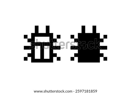 Pixelated bug icons in black and white Vector