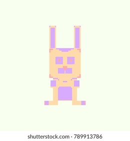 Pixelated Bunny 8 bit Pixel Art - Isolated Vector Illustration