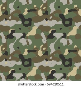 Pixelated camouflage seamless pattern to disguise in forest