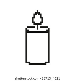 Pixelated Candle Icon. Light and Warmth Symbol with Flame in Pixel Art Style. Light, Flame, and Peaceful Glow. Isolated Vector Illustration.