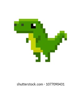 Pixelated cartoon dinosaur - isolated vector illustration