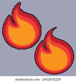 Balle De Feu Pixelé Et Caricaturé. Logo Orange Rouge Jaune Fun Fireball. Illustration simple. 