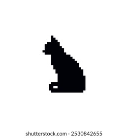Silueta de gato pixelado. Icono negro del gato del pixel.