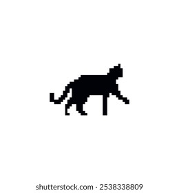 Pixelated cat silhouette. Black pixel cat icon.