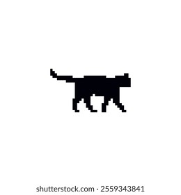 Pixelated cat silhouette. Black pixel cat icon.