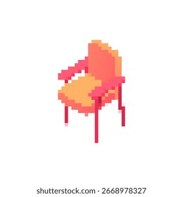 Una silla pixelada con colores rosa y naranja, mostrando un estilo de diseño retro y mosaico.