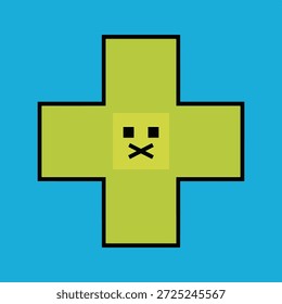 Un signo de Chartreuse más pixelado con un contorno negro y una cara en el centro, sobre un fondo azul brillante.
