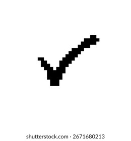 Ein verpixeltes Häkchen in einem Retro-Sprite-Design mit einem einfachen schwarz-weißen Aussehen.