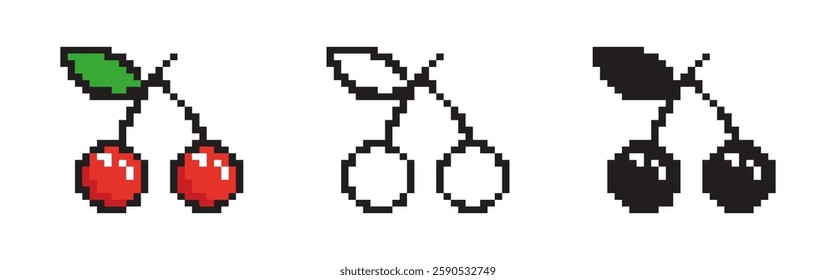 Pixelated Cherry Vector Icons Set