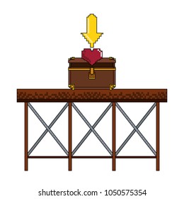 Pixelated chest with heart inside on structure