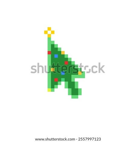 Pixelated of Christmas theme cursor. Tech Symbols in Computer and Programming Style for IT Companies