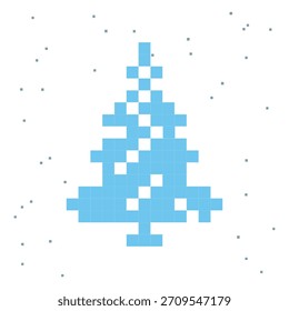 Pixelated Christmas tree icon. Christmas icon in pixel art style. Isolated vector illustration.