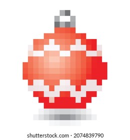 pixelated christmass ball, decoration, red color, vector illustration 