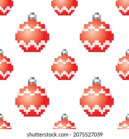 pixelated christmass ball, seamless pattern, decoration, red color, vector illustration 