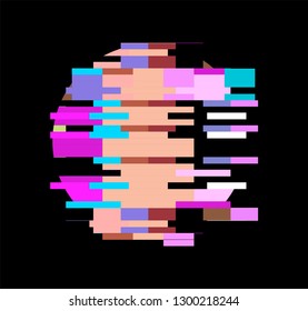 Pixelated circle on dark background. Vaporwave/ cyberpunk futuristic style design template for logotype.