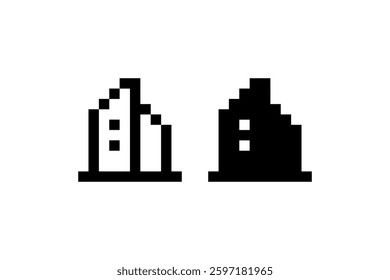 Pixelated city buildings in black and white Vector