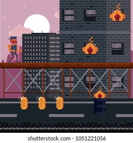 Pixelated city videogame scenery