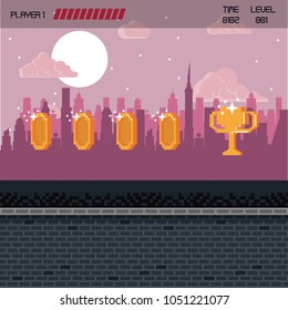 Pixelated city videogame scenery