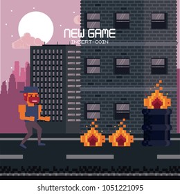 Pixelated city videogame scenery