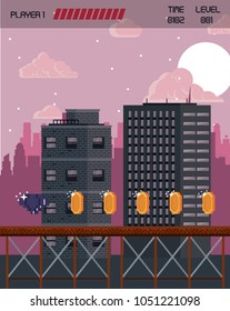 Pixelated city videogame scenery