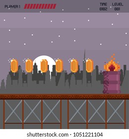 Pixelated city videogame scenery