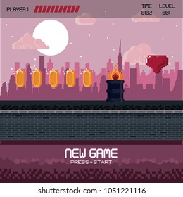 Pixelated city videogame scenery