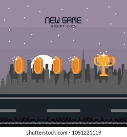 Pixelated city videogame scenery