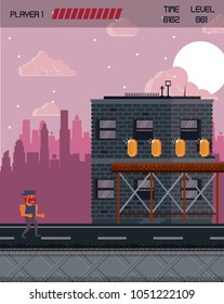 Pixelated city videogame scenery