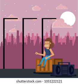 Pixelated city videogame scenery