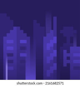 Pixelated Cityscape In Night Background, Purple Tone