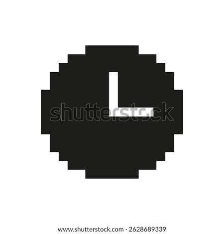 Pixelated Clock Icon. Time Management, Scheduling, And Punctuality Symbol. Retro Style Timepiece Representation. Isolated Vector Illustration.