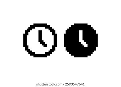 Pixelated clock icons in black and white Vector