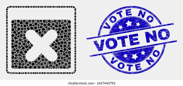 Pixelated close application window mosaic pictogram and Vote No stamp. Blue vector rounded distress seal stamp with Vote No phrase. Vector collage in flat style.