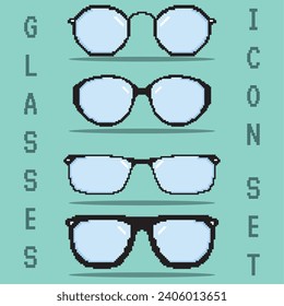 Iconos de anteojos de color pixelado conjunto Ilustración vectorial