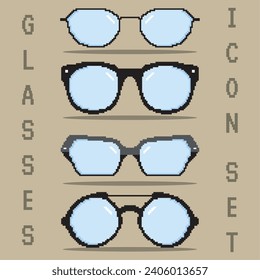 Iconos de anteojos de color pixelado conjunto Ilustración vectorial