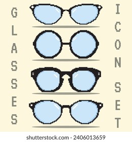Pixelated colored eyeglasses icons set Vector illustration
