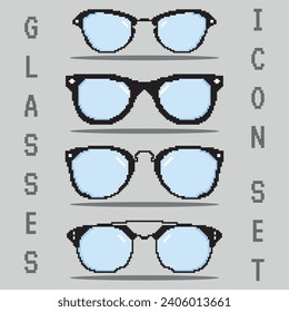 Iconos de anteojos de color pixelado conjunto Ilustración vectorial