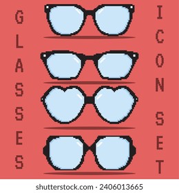 Pixelated colored eyeglasses icons set Vector illustration