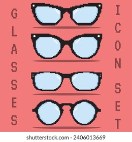 Pixelated colored eyeglasses icons set Vector illustration