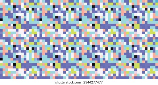 Cuadrícula geométrica vibrante de color Pixelado píxeles abstractos modernos Textura vectora de ruido, fondo de patrón sin inconvenientes en mosaico