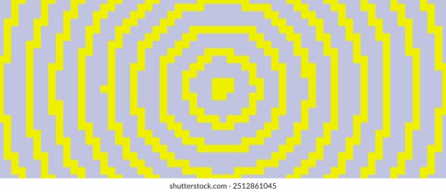 Pixelated concentric circles texture. Yellow and grey dithered radial lines background. Digitalized target for banner, poster, flyer, brochure, booklet. Vector rasterized aim overlay wallpaper